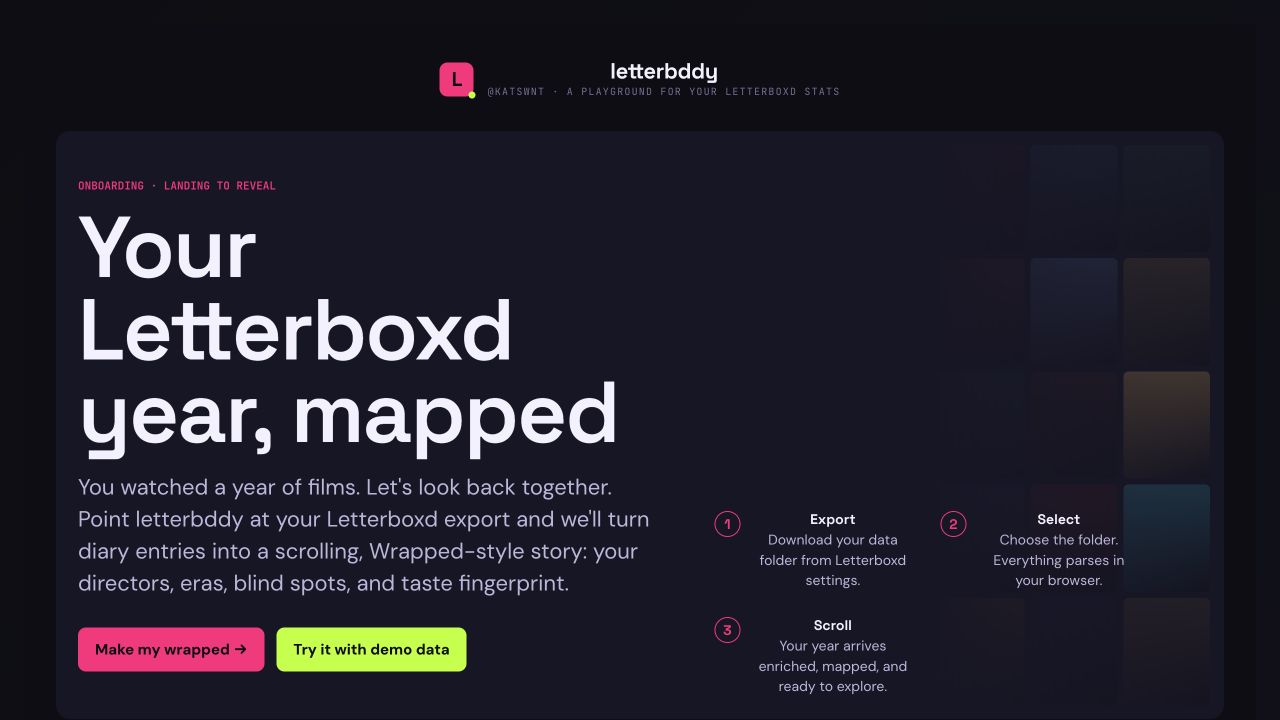 Letterbddy interface mapping a year of Letterboxd activity