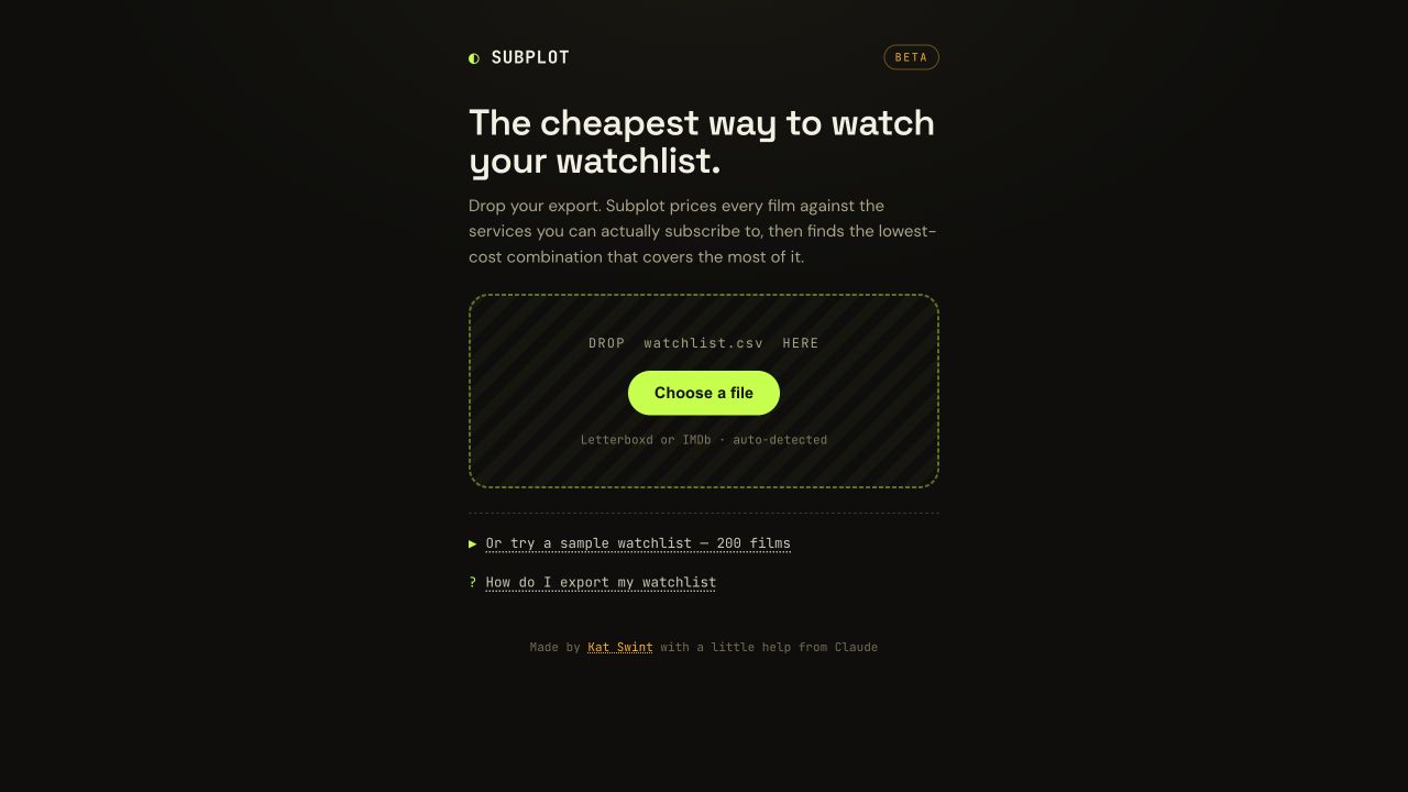 Subplot streaming subscription optimizer interface